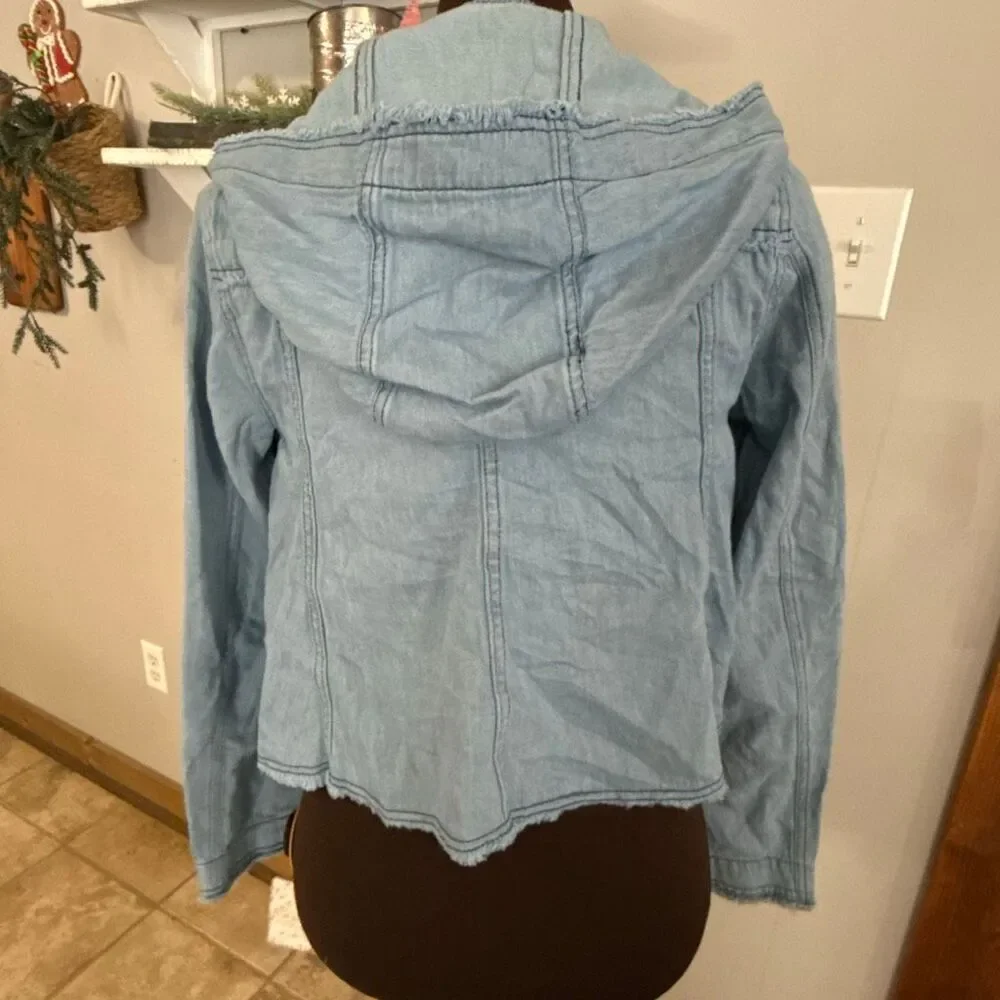 NWT Free People raw hem denim swing jacket womens size XS blue hooded hemp cotto - Picture 7 of 12